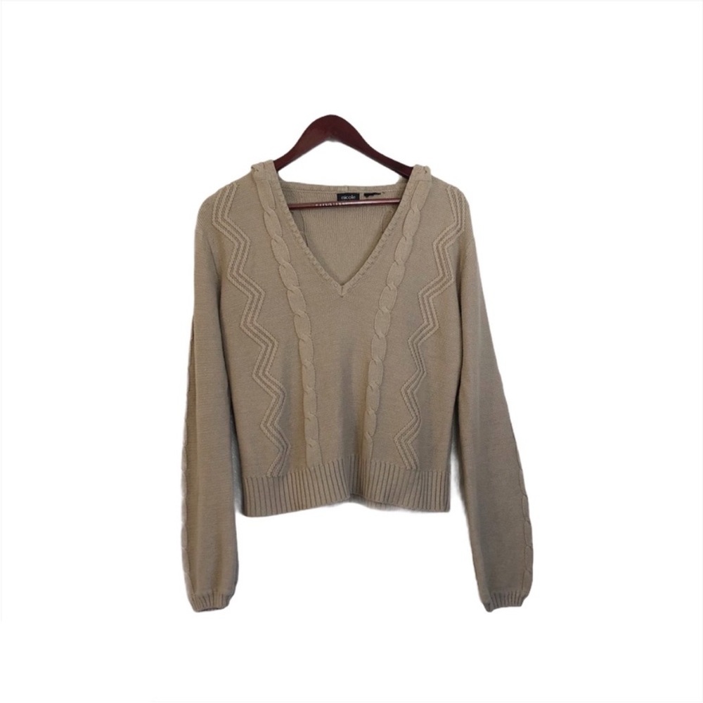 Nicole Nicole Miller Tan Beige Knit Long Sleeve Sweater